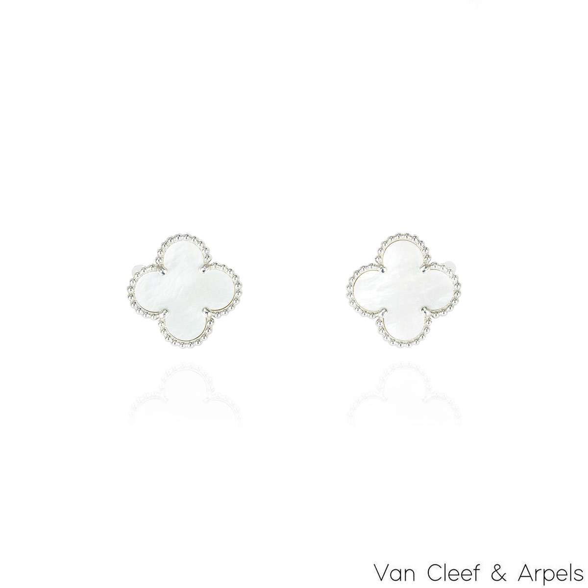 Van Cleef & Arpels White Gold Mother Of Pearl Vintage Alhambra Earrings VCARF48600 Van Cleef & Arpels White Gold Mother Of Pearl Vintage Alhambra Earrings VCARF48600